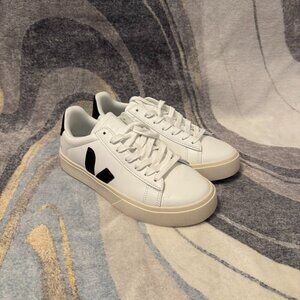 Campo Canvas White Pekin Black Leather Womens Size 8